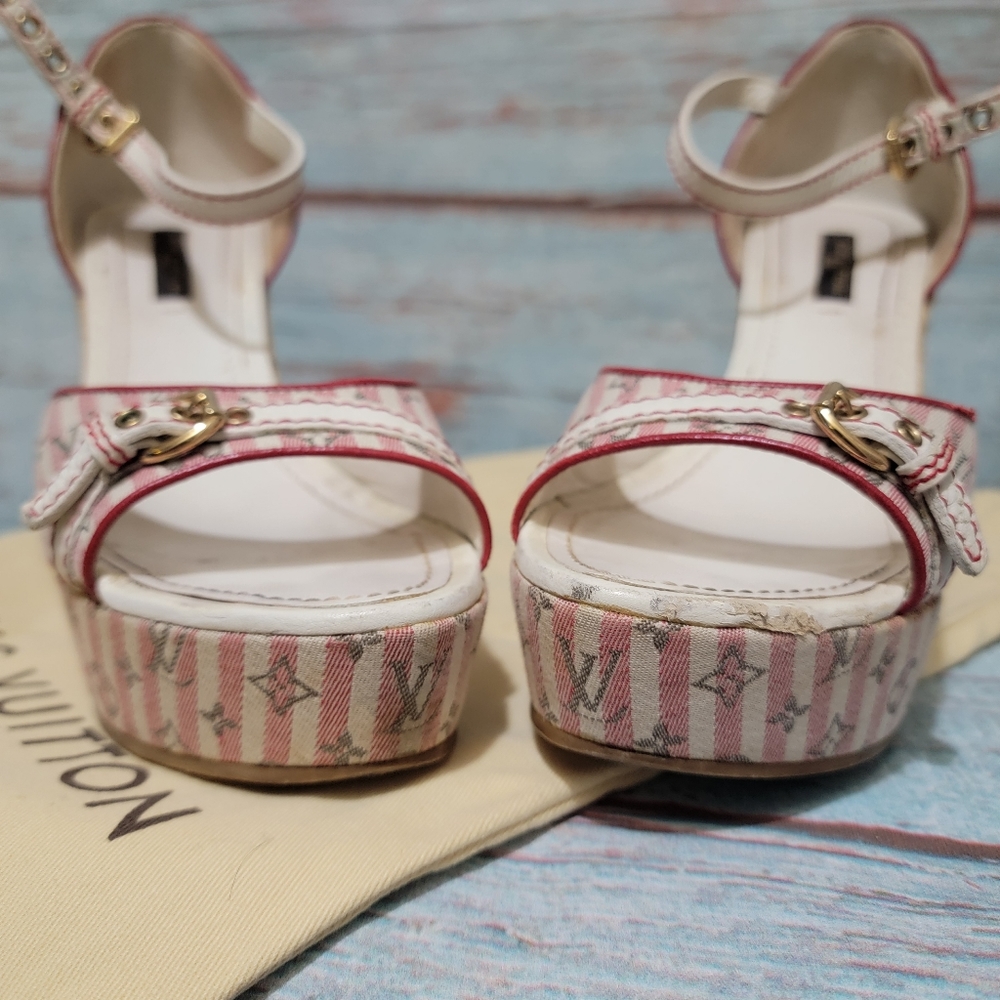 Authentic Louis Vuitton Monogram Wedge shoes Size 7.5 - Picture 10 of 15